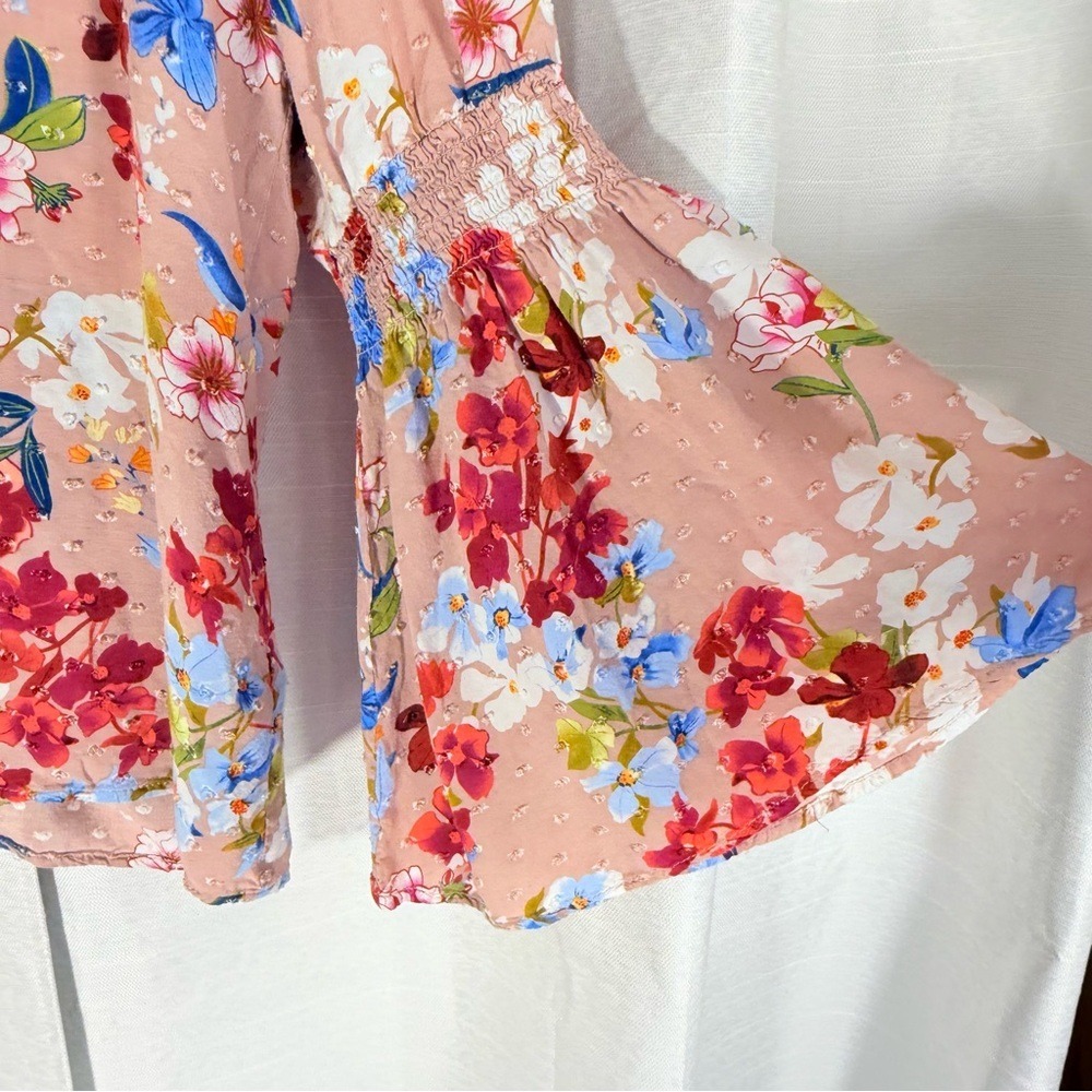 Cupio Floral V-Neck Blouse with sleeve accent/ drama size XL slub detail - Picture 8 of 9